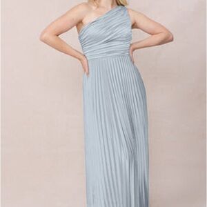 Revelry One-Shoulder Light Blue Pleated Dress